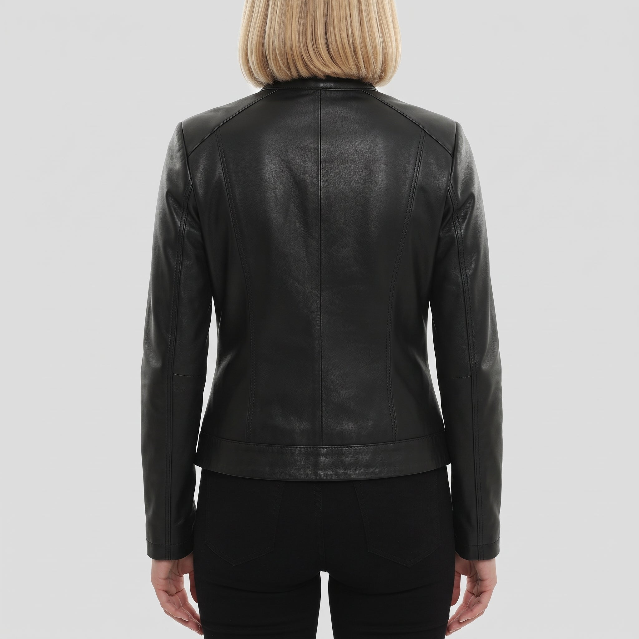 Women's Black Leather Biker Jacket — Finley