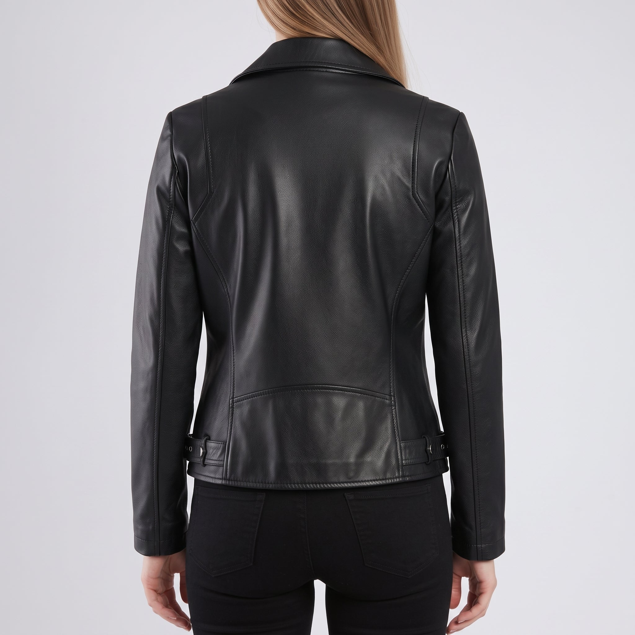 Women's Black Leather Biker Jacket — Gossett