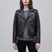 Women's Black Leather Biker Jacket — Guisborough