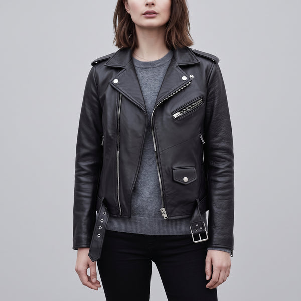 Guisborough · Women's Black Leather Biker Jacket