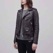 Women's Black Leather Biker Jacket — Guisborough