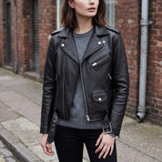 Women's Black Leather Biker Jacket — Guisborough