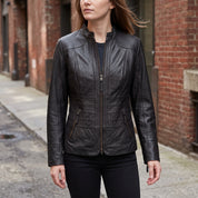 Women's Black Leather Biker Jacket — Hammond