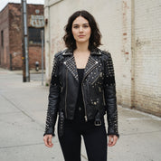 Women's Black Leather Biker Jacket — Kingston