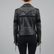 Women's Black Leather Biker Jacket — Kingston