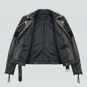 Women's Black Leather Biker Jacket — Kingston