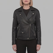 Women's Black Leather Biker Jacket — Parsons