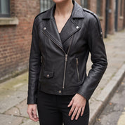 Women's Black Leather Biker Jacket — Parsons