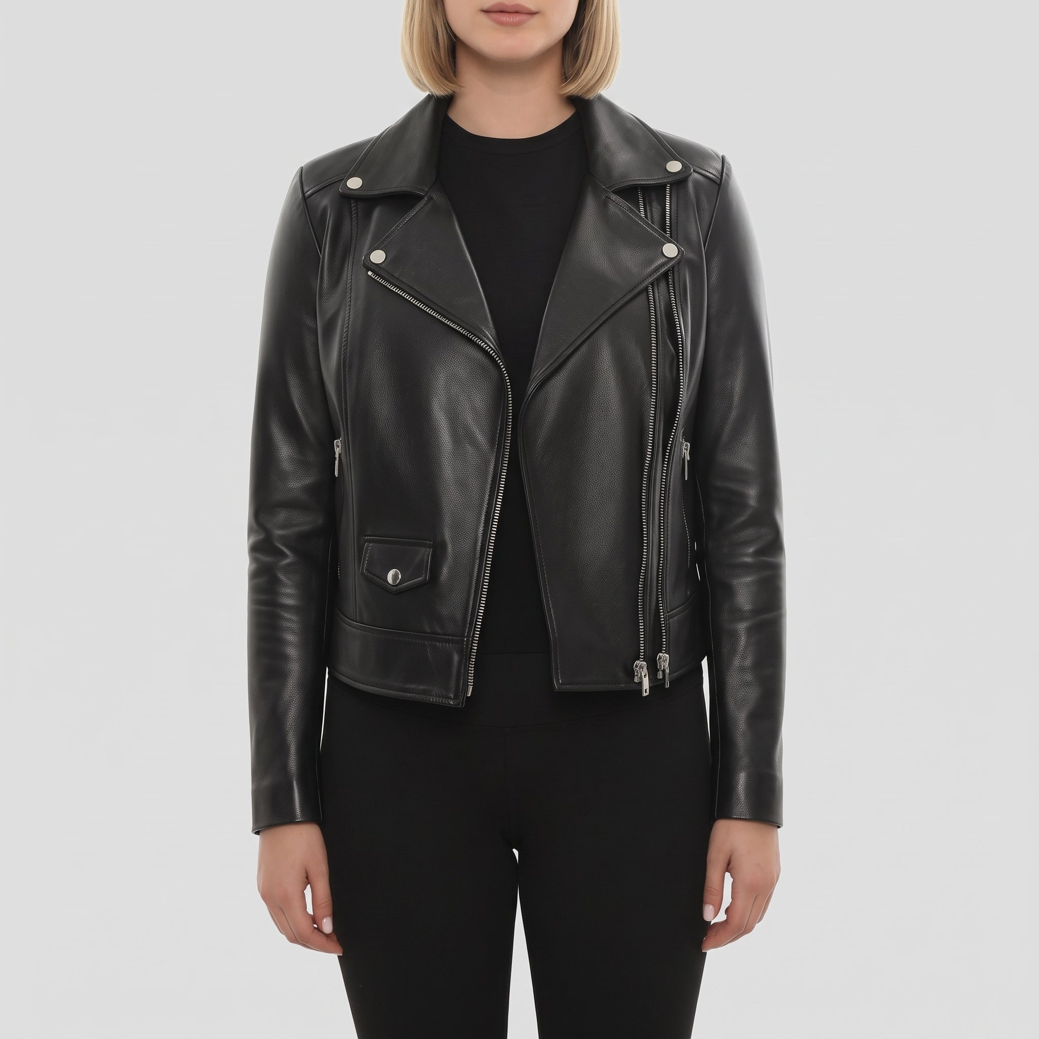 Women's Black Leather Biker Jacket — Ramsay