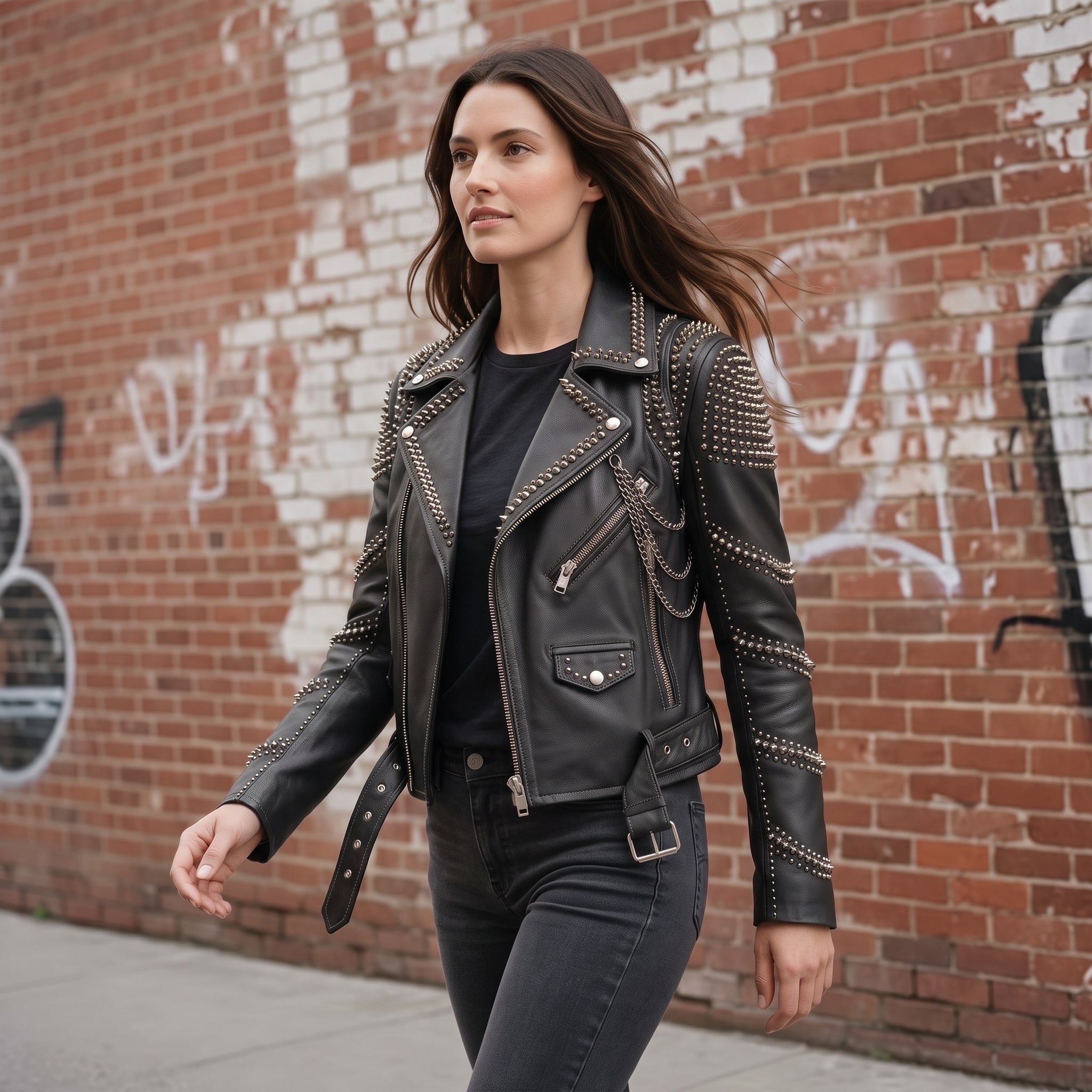 Women's Black Leather Biker Jacket — Seddon