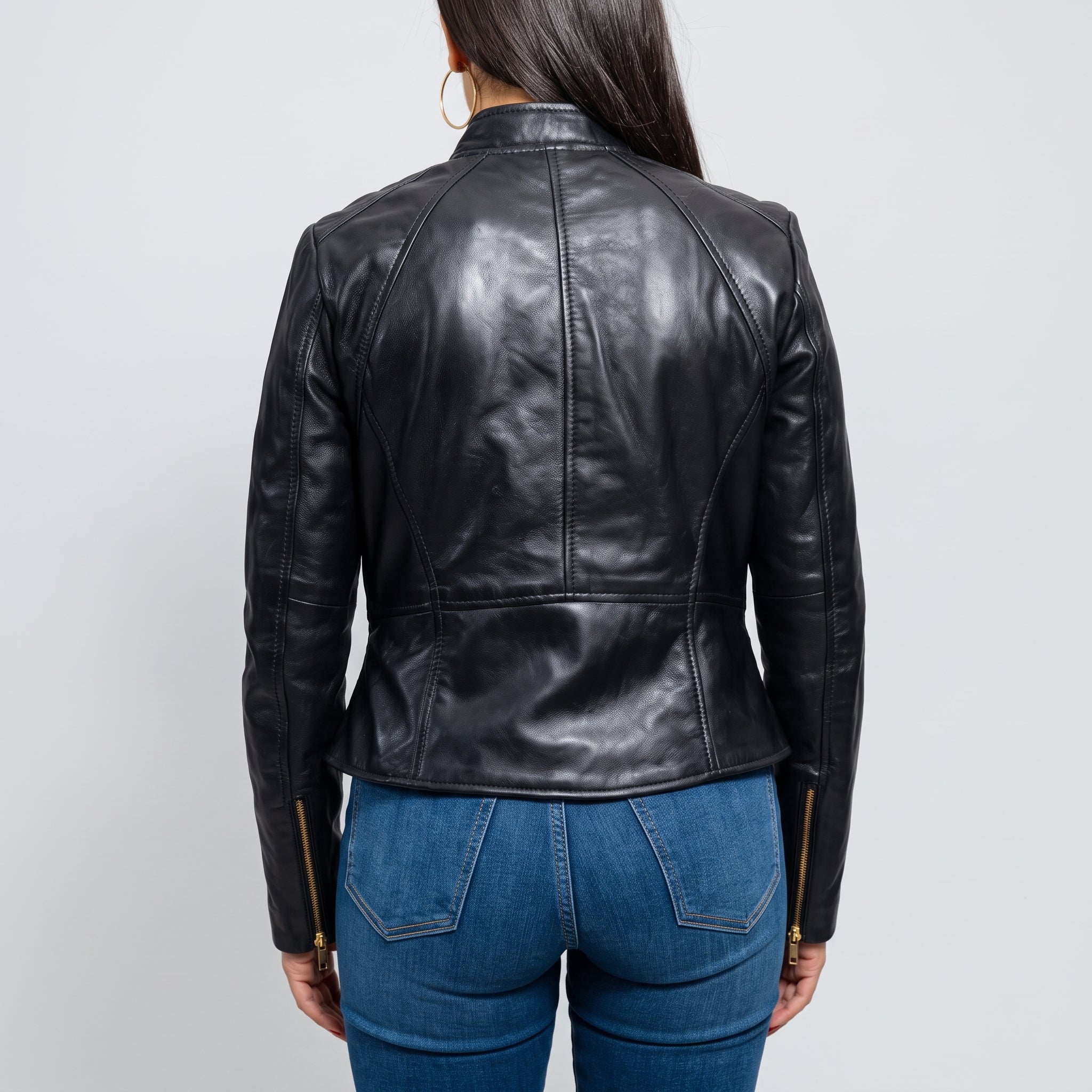Women's Black Leather Biker Jacket — Shelley