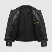 Women's Black Leather Biker Jacket — Shelley
