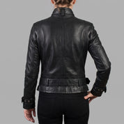 Women's Black Leather Biker Jacket — Townley