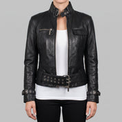 Women's Black Leather Biker Jacket — Townley