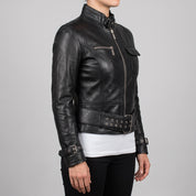 Women's Black Leather Biker Jacket — Townley