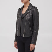 Women's Black Leather Biker Jacket — Tyndall
