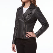 Women's Black Leather Biker Jacket — Webster