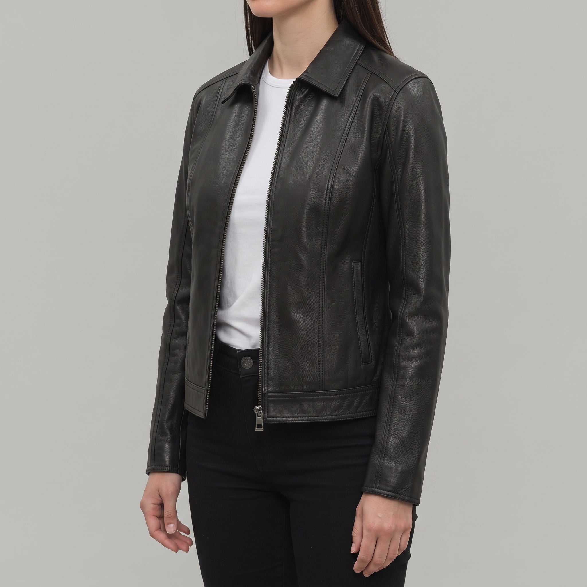 Women's Black Leather Blazer Jacket — Penrose