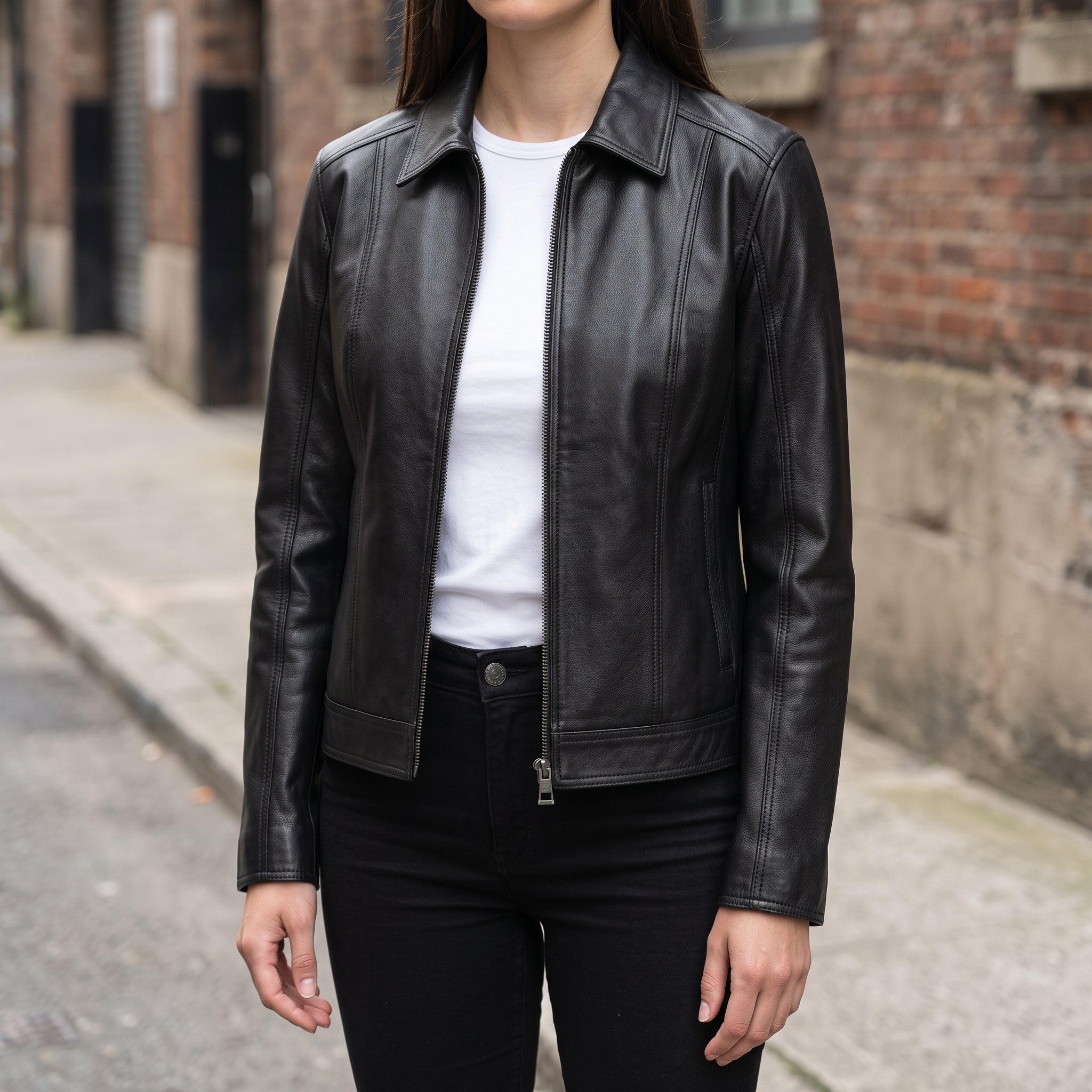 Women's Black Leather Blazer Jacket — Penrose