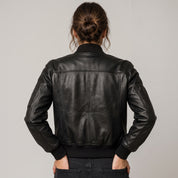 Women's Black Leather Bomber Jacket — Benthall