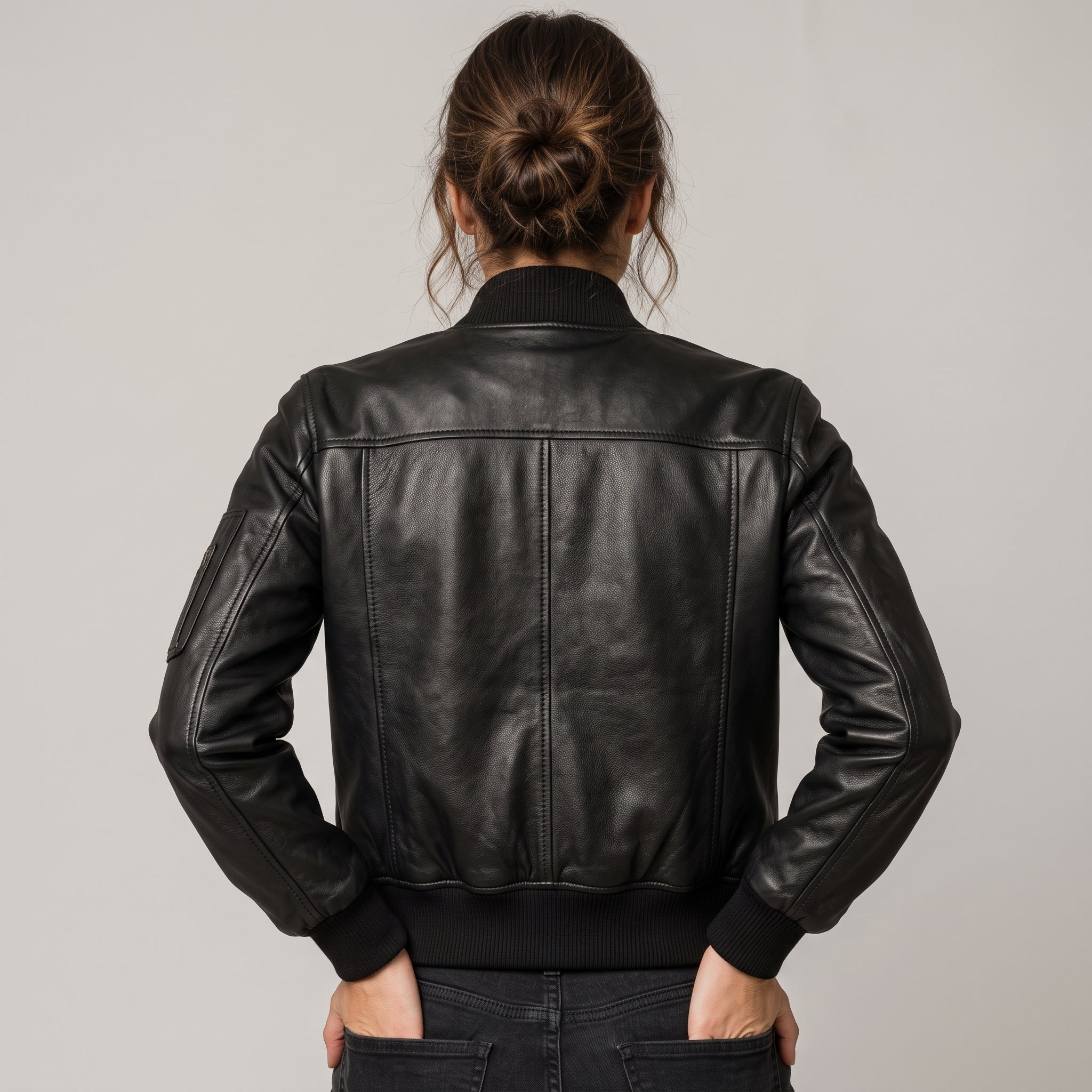 Women's Black Leather Bomber Jacket — Benthall