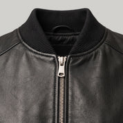 Women's Black Leather Bomber Jacket — Benthall