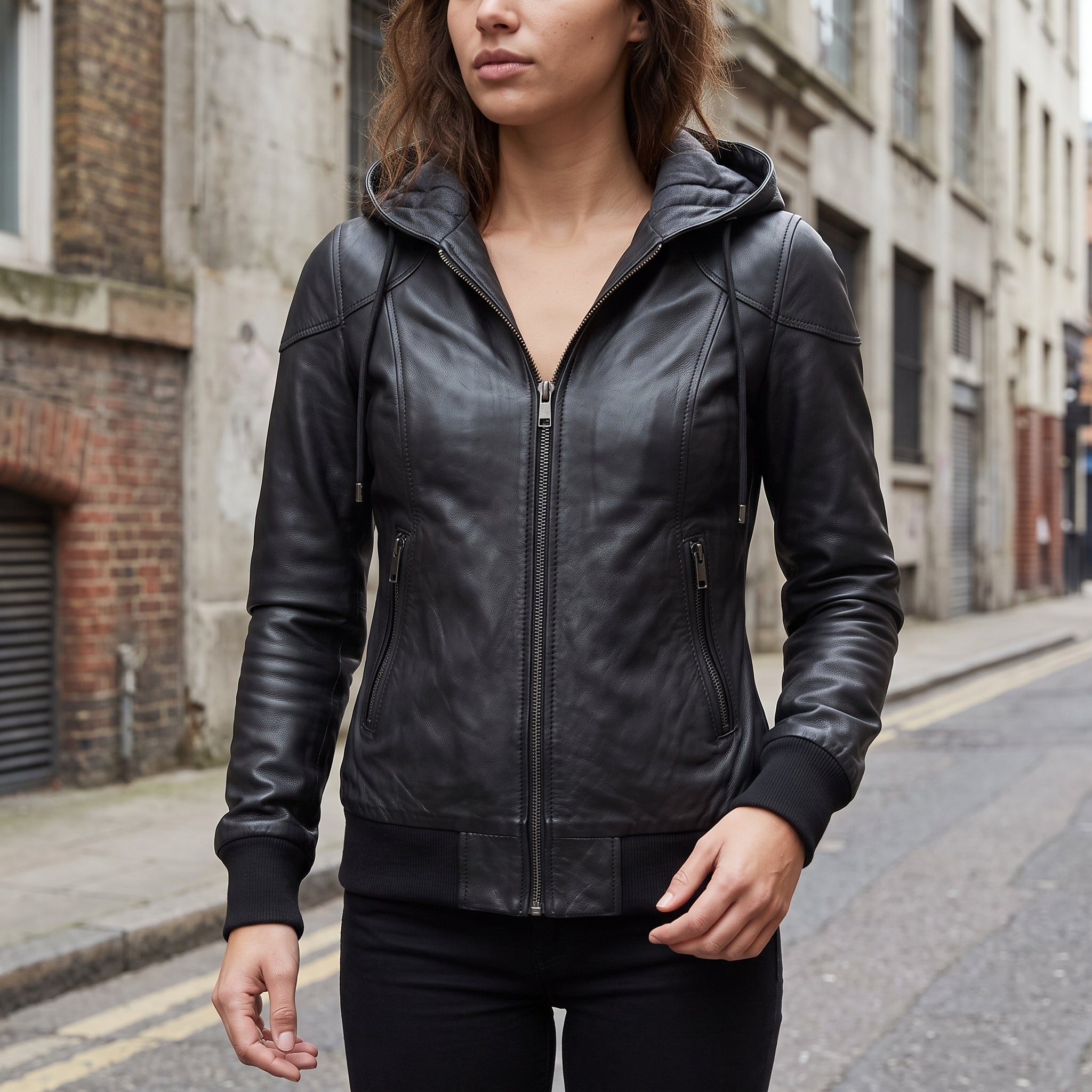 Women's Black Leather Bomber Jacket — Dunthorpe