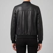 Women's Black Leather Bomber Jacket — Elliot