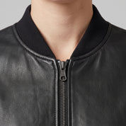 Women's Black Leather Bomber Jacket — Elliot