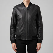 Women's Black Leather Bomber Jacket — Elliot