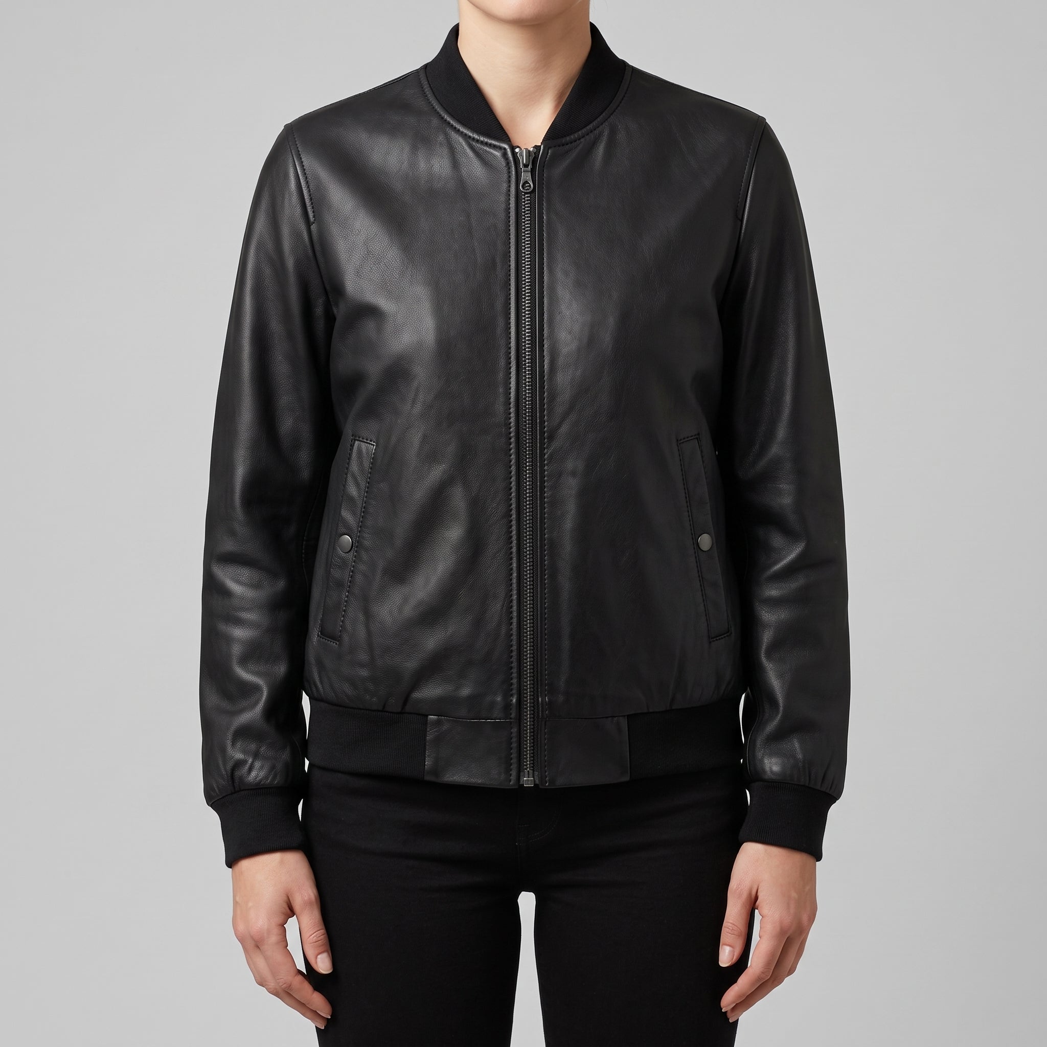 Women's Black Leather Bomber Jacket — Elliot