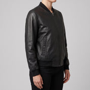 Women's Black Leather Bomber Jacket — Elliot