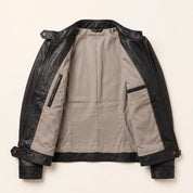 Women's Black Leather Cafe Racer Jacket — Ashbrooke