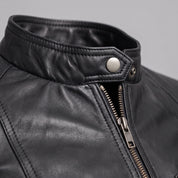 Women's Black Leather Cafe Racer Jacket — Ashbrooke