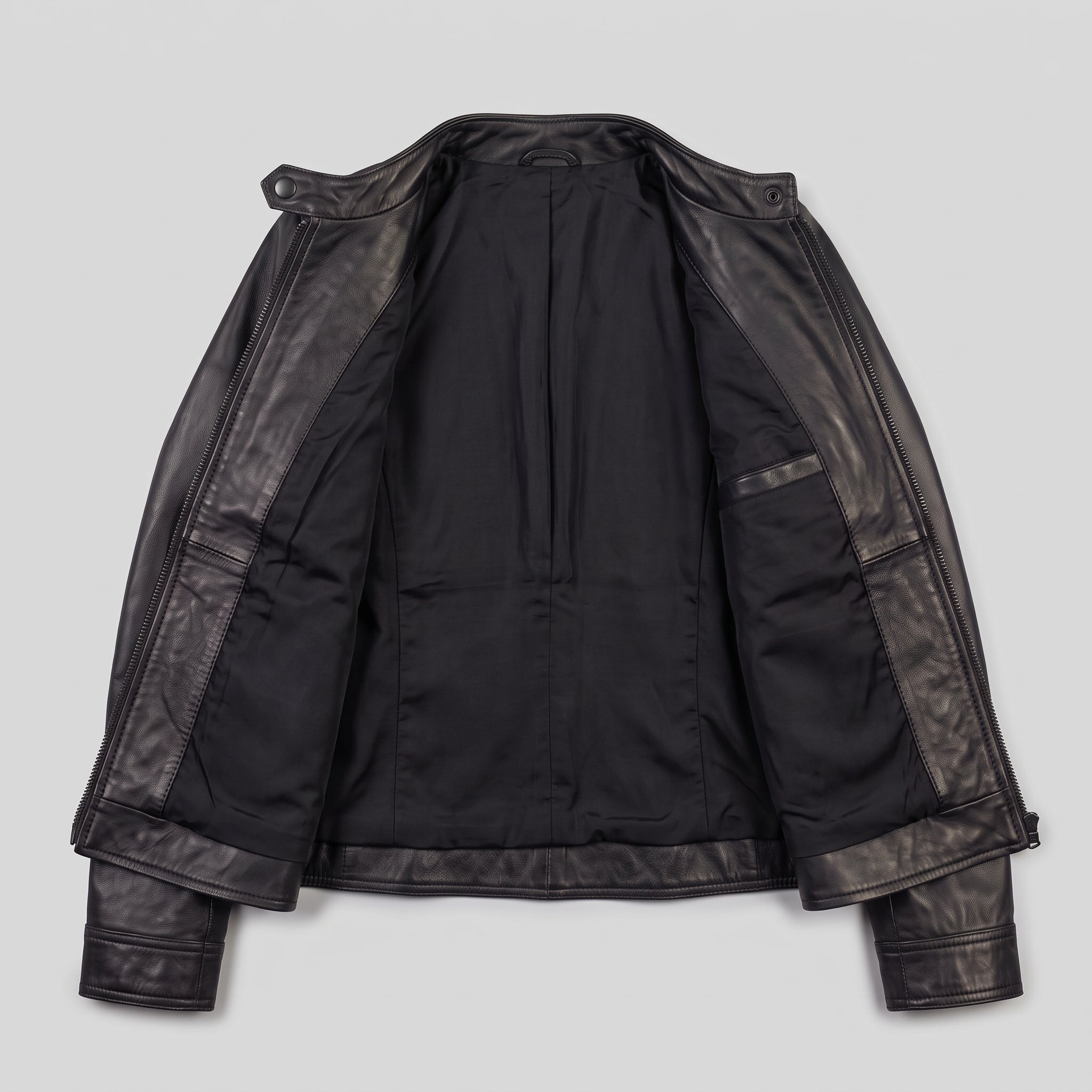 Women's Black Leather Cafe Racer Jacket — Berrick