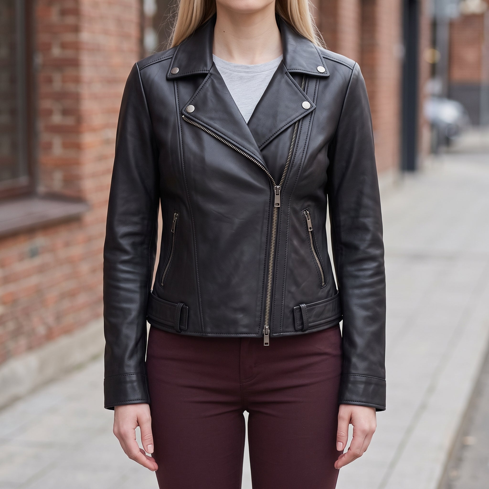 Women's Black Leather Double Rider Jacket — Osgood