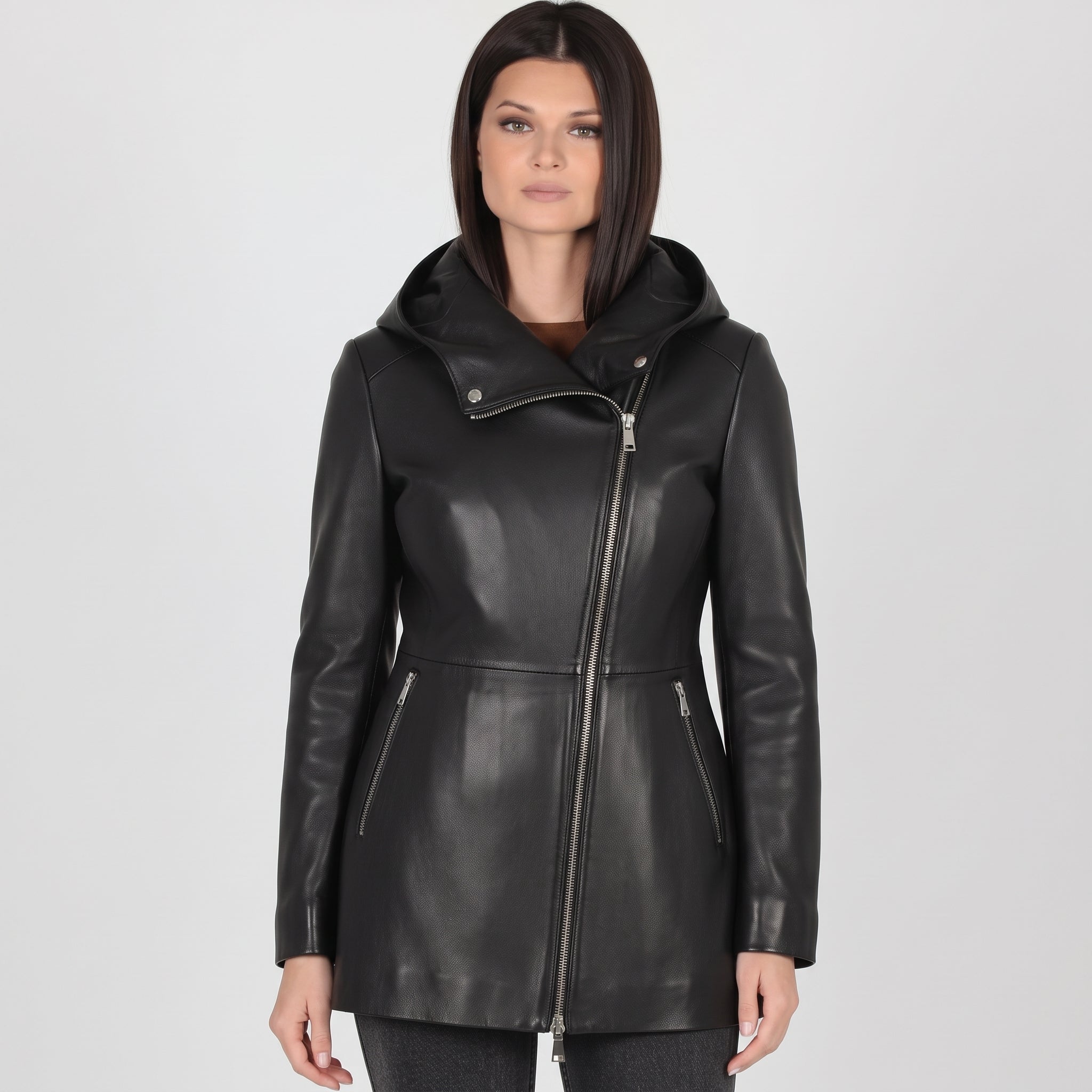 Women's Black Hooded Leather Jacket — Strode