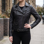 Women's Black Leather Perfecto Biker Jacket — Cunliffe
