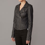 Women's Black Leather Perfecto Jacket — Abberdale