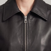Women's Black Leather Shirt Collar Jacket — Osborn