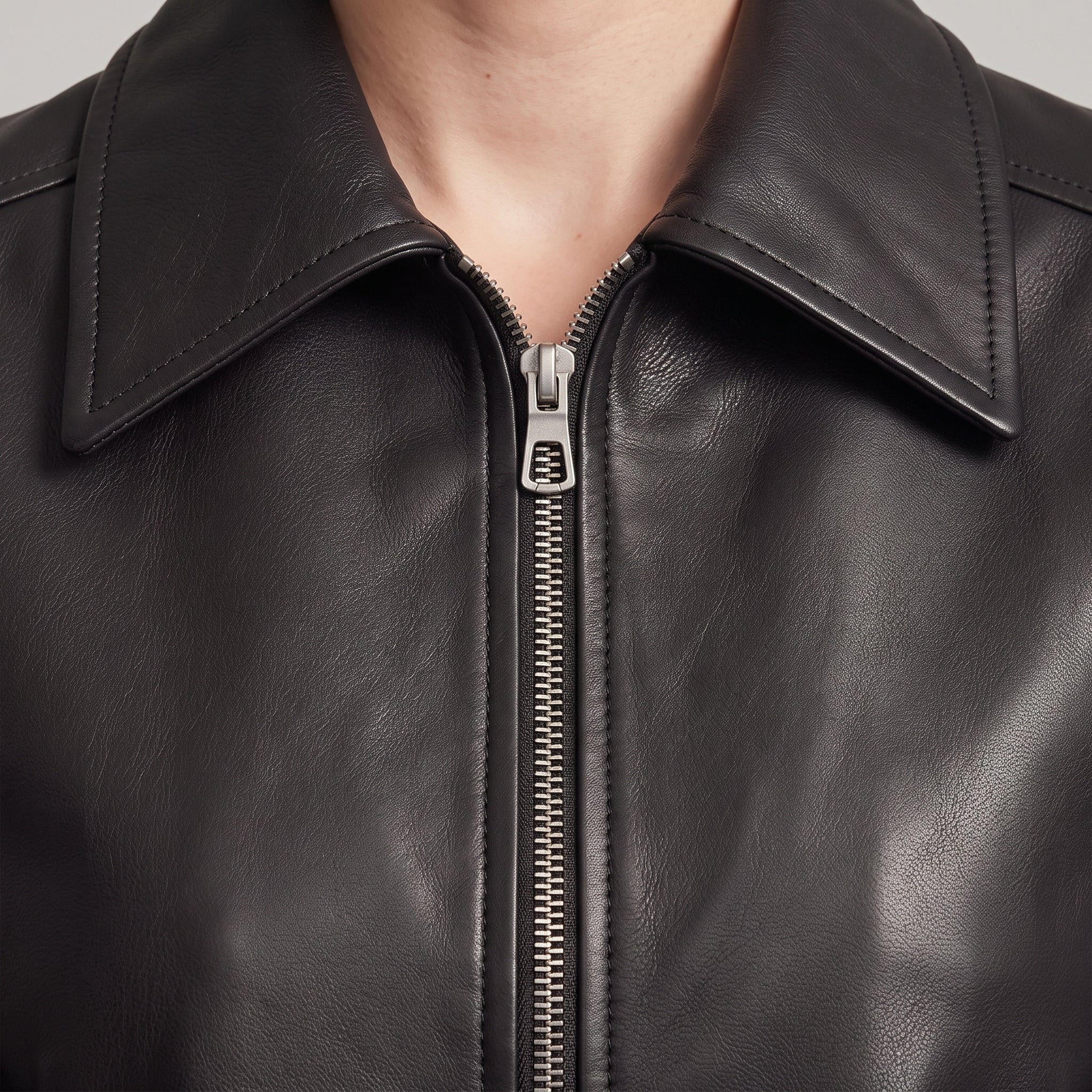 Women's Black Leather Shirt Collar Jacket — Osborn
