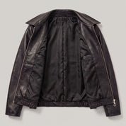 Women's Black Leather Shirt Collar Jacket — Osborn