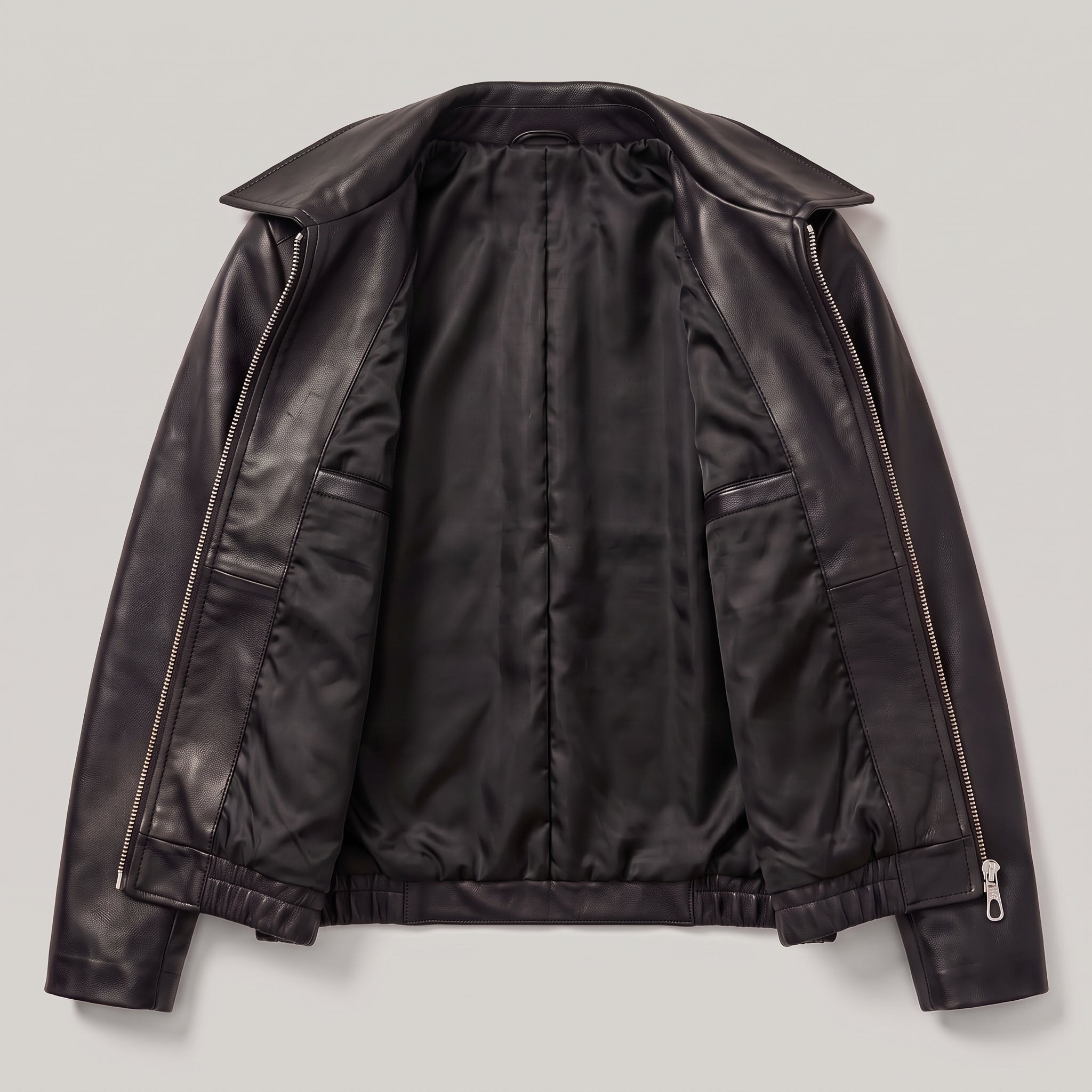Women's Black Leather Shirt Collar Jacket — Osborn