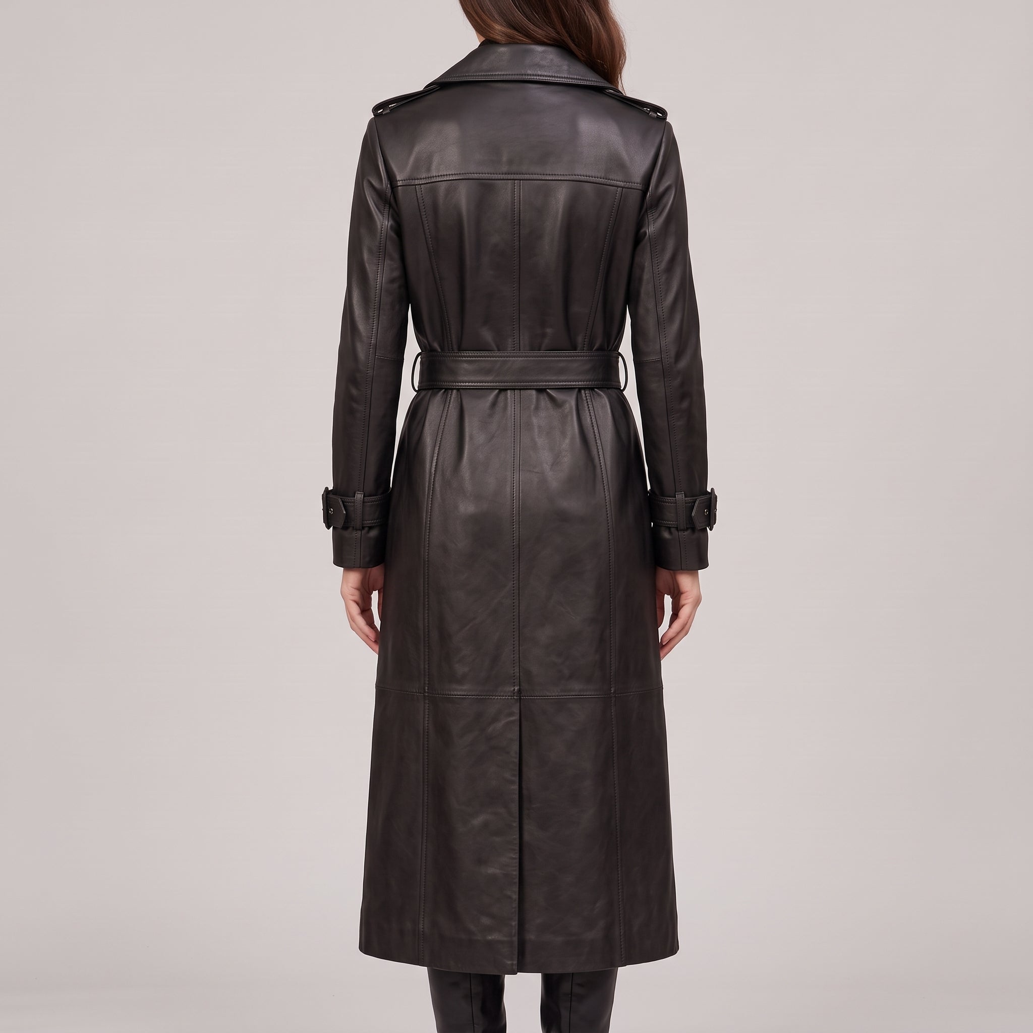 Women's Black Longline Leather Trench Coat — Ashmore