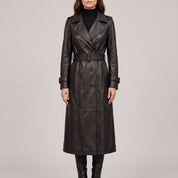 Women's Black Longline Leather Trench Coat — Ashmore