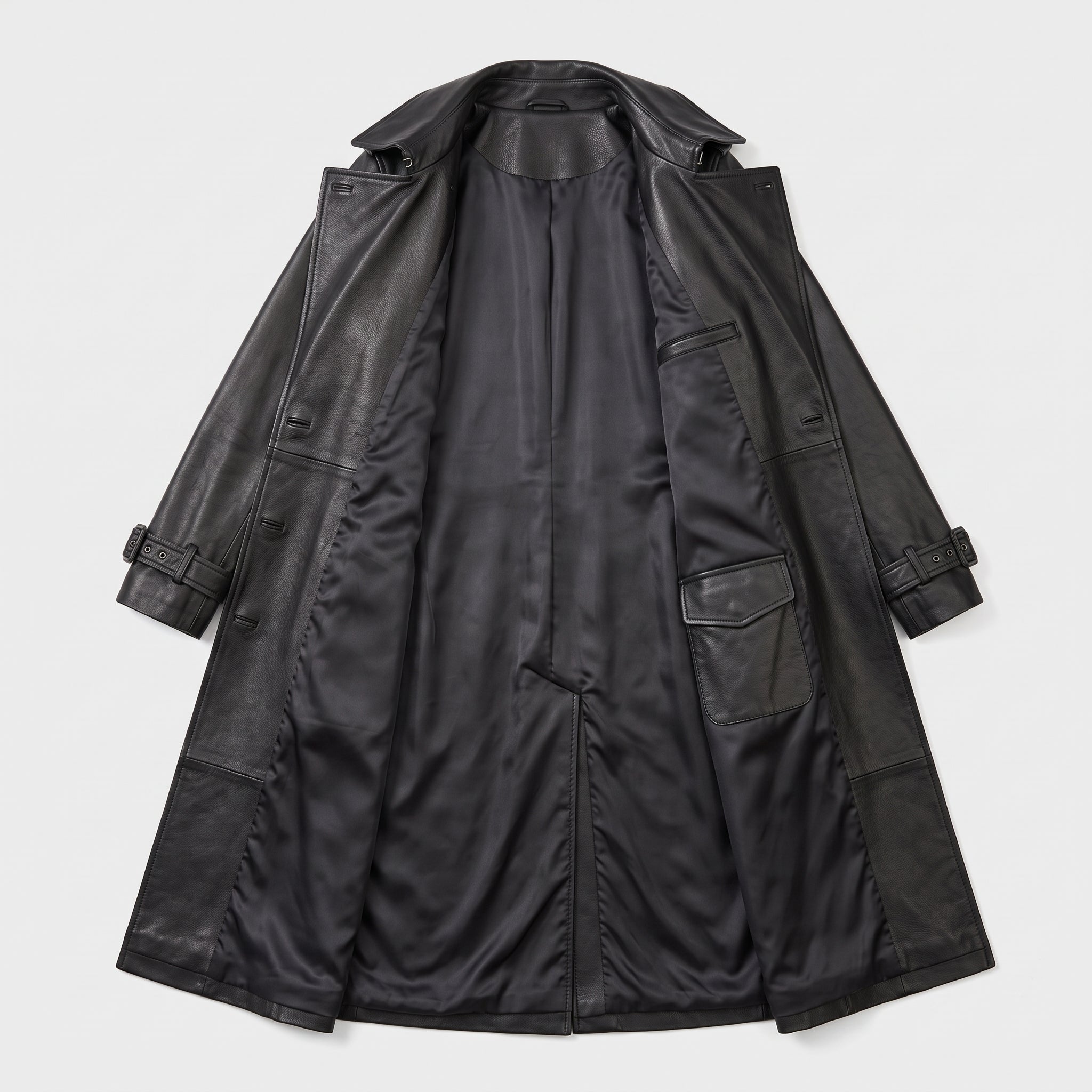 Women's Black Longline Leather Trench Coat — Ashmore