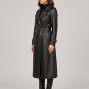 Women's Black Longline Leather Trench Coat — Ashmore