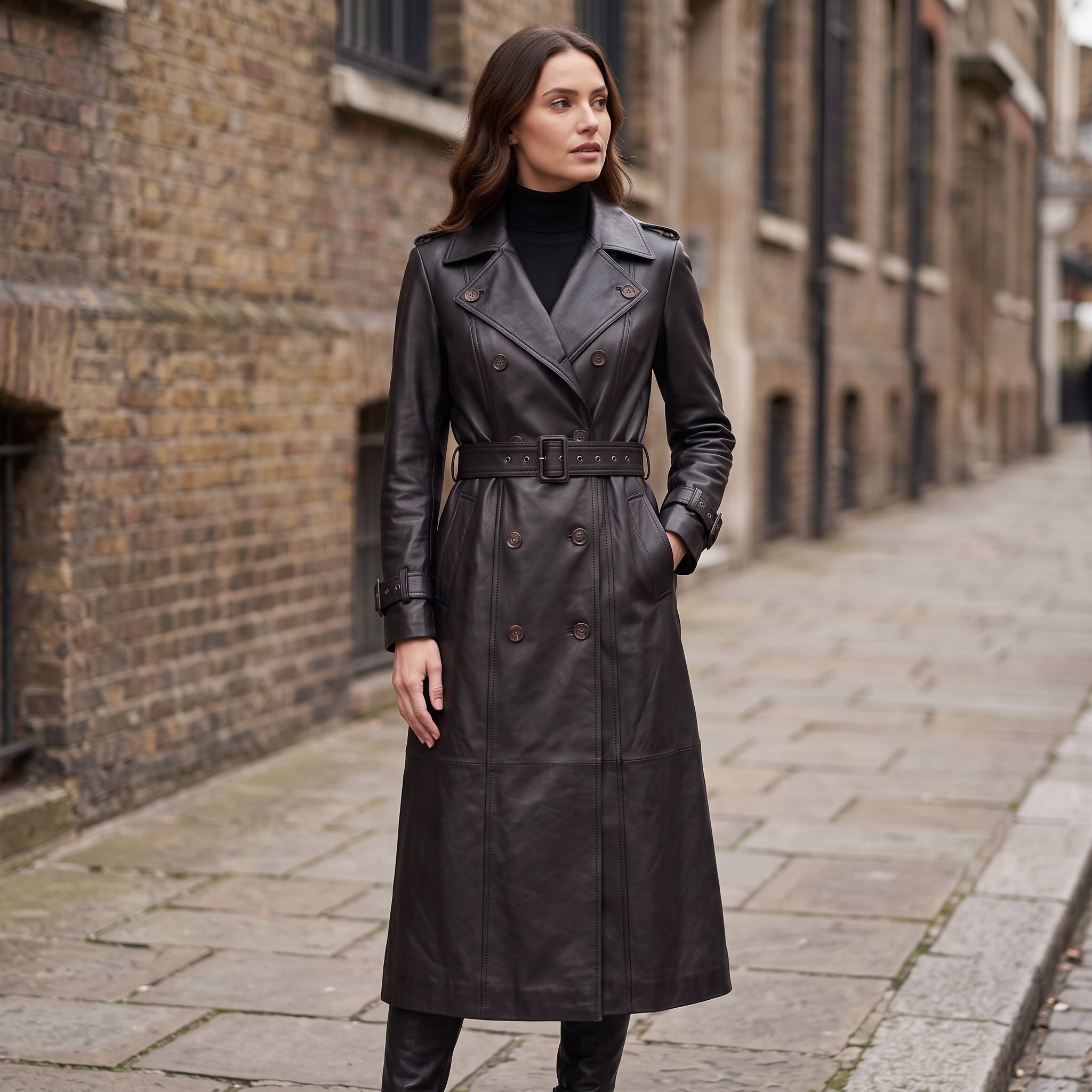 Women's Black Longline Leather Trench Coat — Ashmore