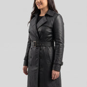 Women's Black Leather Trench Coat — Charsley