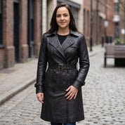 Women's Black Leather Trench Coat — Charsley